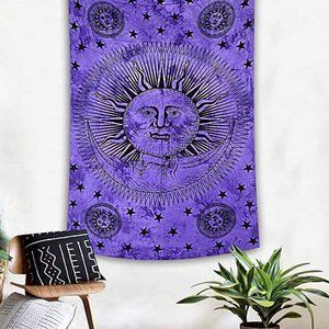 Twin Size Cotton Wall Bed Boho Purple Star Tapestry NEW in Package